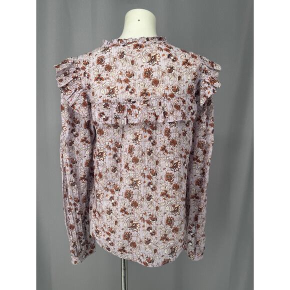 Veronica Beard Shirt Womens Medium Purple Floral Ruffle Long Sleeve Blouse - Picture 2 of 14